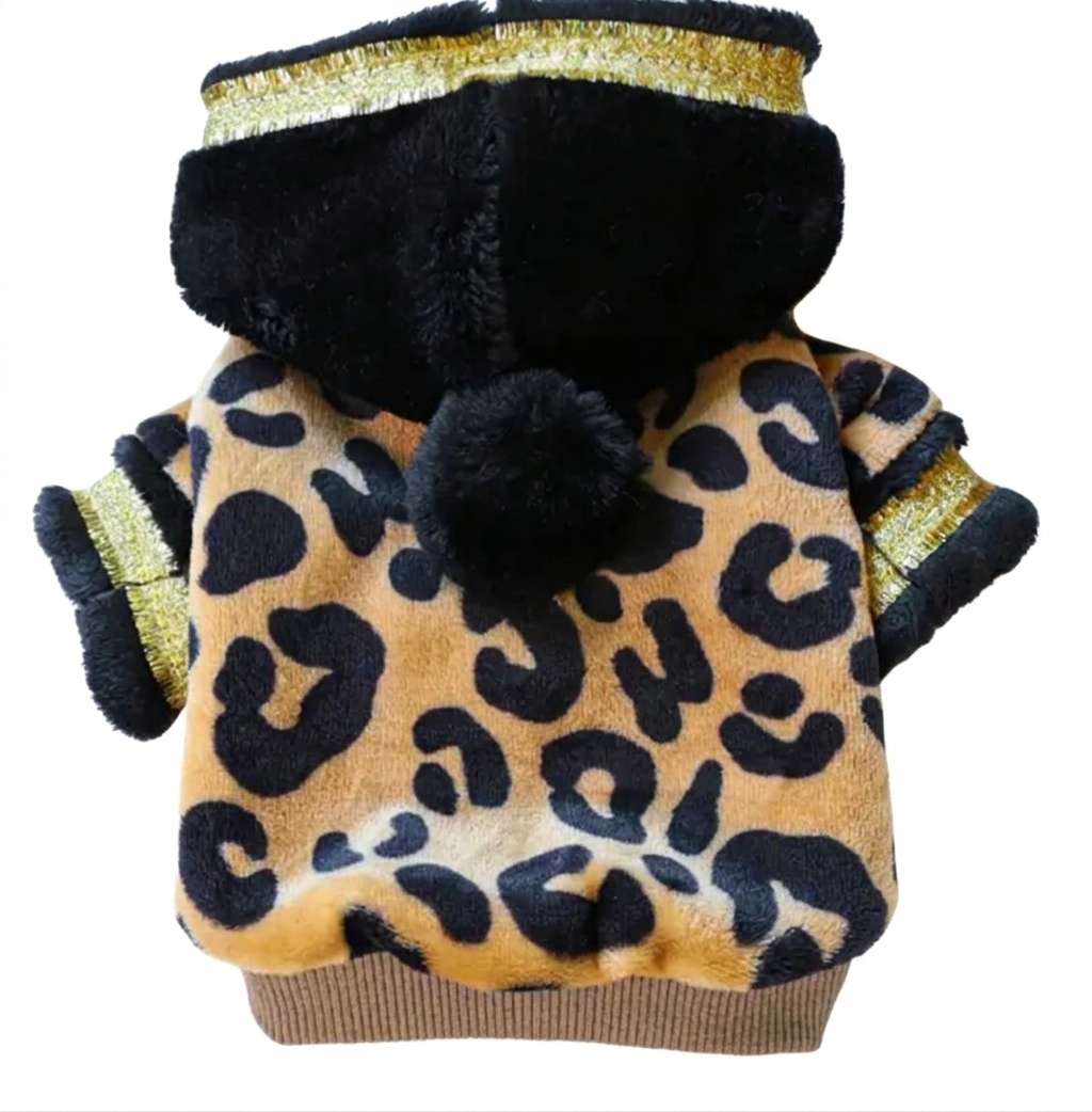 Vintage Leopard Print Fleece Pet Hoodie